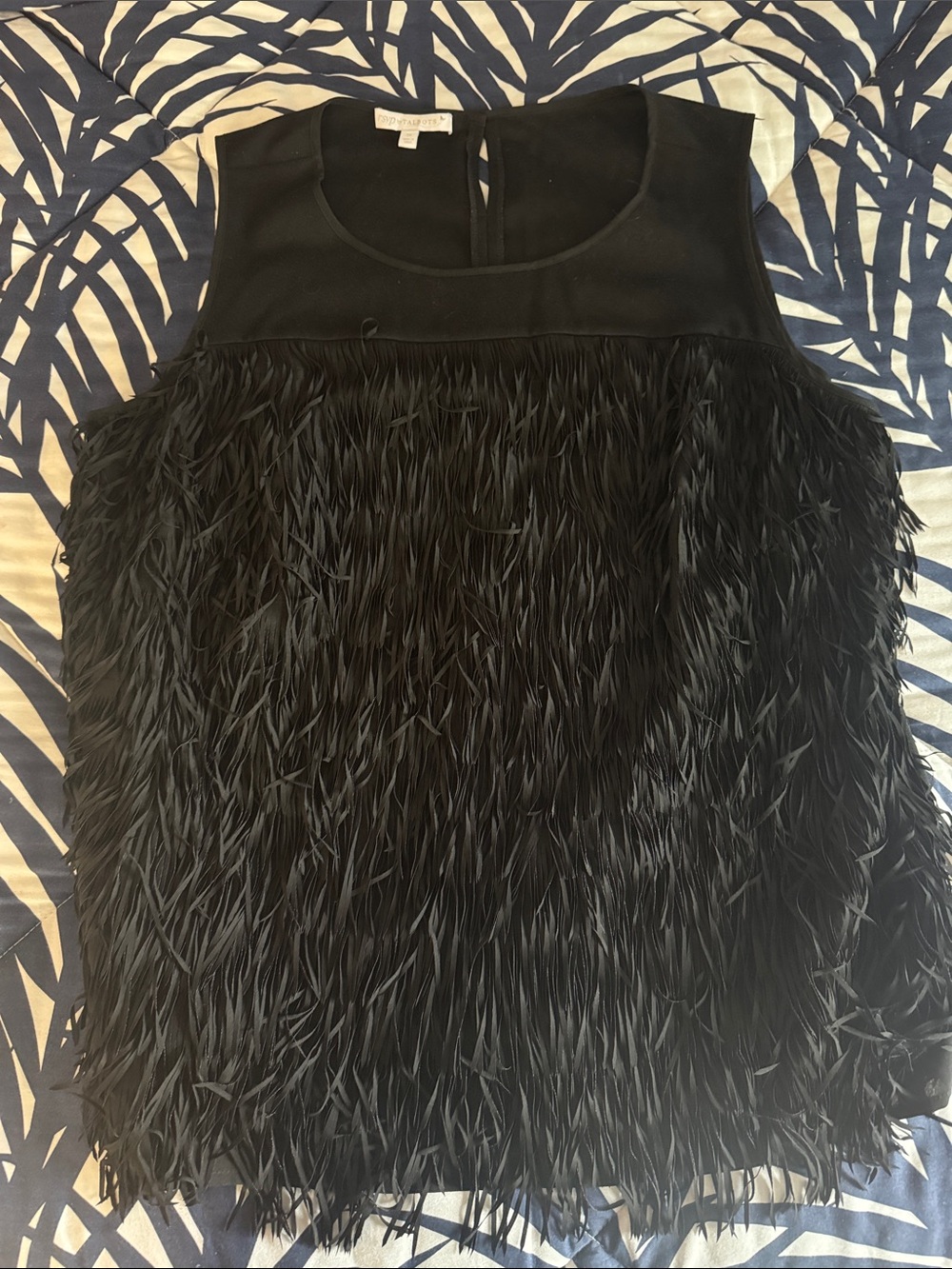 Talbots Black Feather-Trim Sleeveless Tank Top. 1x